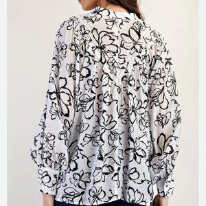 Maison Garrison Blouse White & Black Bubble Sleeve Top 100% Rayon Size XXL